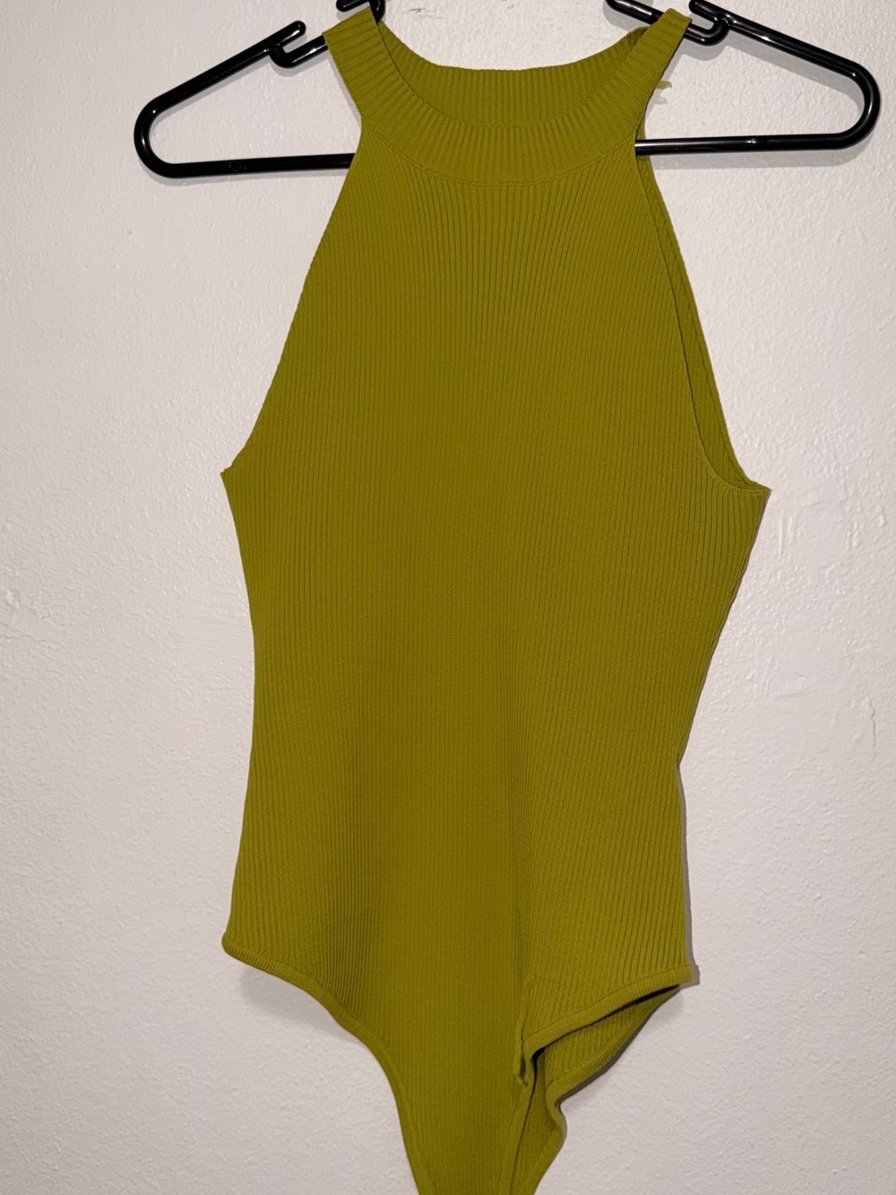 Ribbed High-Neck Bodysuit - Olive Green